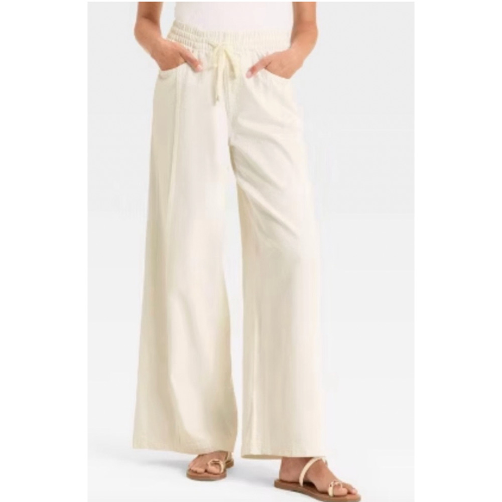 Universal Thread White Wide Leg Pants Elastic Waist Drawstring MEDIUM WORN 1X
